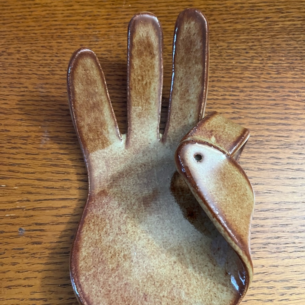 Artistic Brown Ceramic Hand Incense Holder